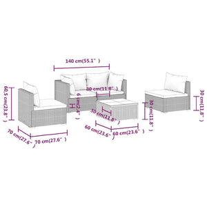 vidaXL 5-piece Garden Lounge Set with Cushions Poly Rattan Brown