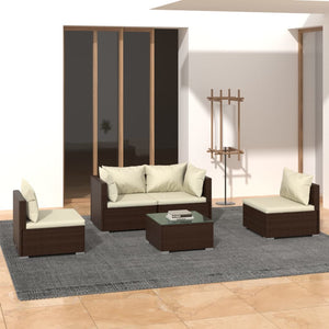 vidaXL 5-piece Garden Lounge Set with Cushions Poly Rattan Brown