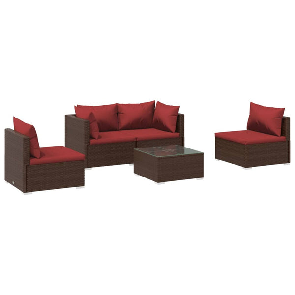 vidaXL 5-piece Garden Lounge Set with Cushions Poly Rattan Brown