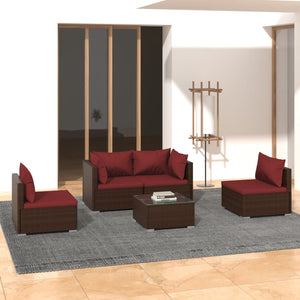 vidaXL 5-piece Garden Lounge Set with Cushions Poly Rattan Brown