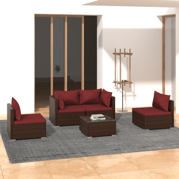 vidaXL 5-piece Garden Lounge Set with Cushions Poly Rattan Brown