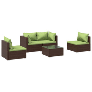 vidaXL 5-piece Garden Lounge Set with Cushions Poly Rattan Brown