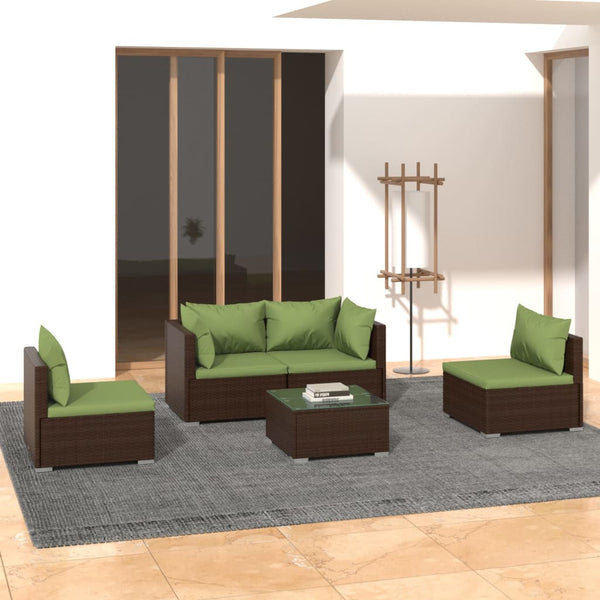 vidaXL 5-piece Garden Lounge Set with Cushions Poly Rattan Brown
