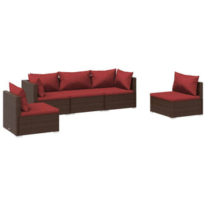 5-tlg. Garten-Lounge-Set mit Kissen Poly Rattan Braun
