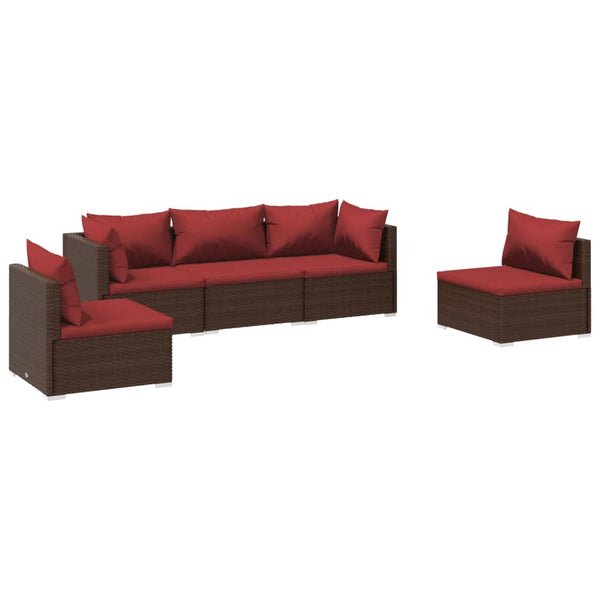 5-tlg. Garten-Lounge-Set mit Kissen Poly Rattan Braun
