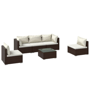 6-tlg. Garten-Lounge-Set mit Kissen Poly Rattan Braun
