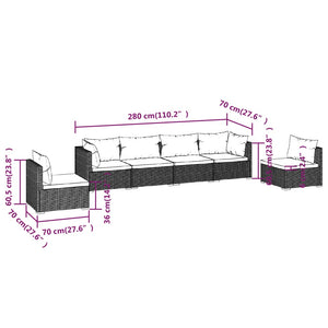 6-tlg. Garten-Lounge-Set mit Kissen Poly Rattan Schwarz