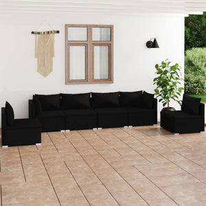 6-tlg. Garten-Lounge-Set mit Kissen Poly Rattan Schwarz