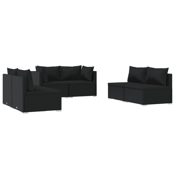 6-tlg. Garten-Lounge-Set mit Kissen Poly Rattan Schwarz