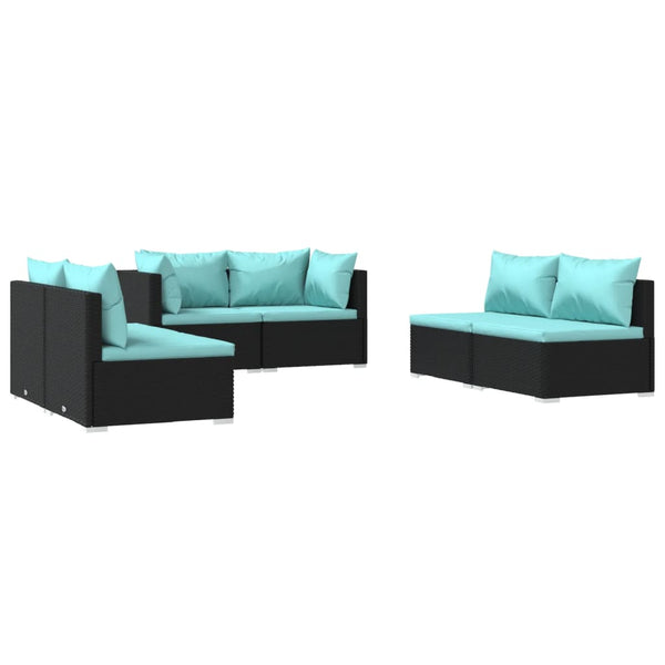 6-tlg. Garten-Lounge-Set mit Kissen Poly Rattan Schwarz