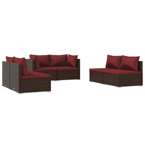 6-tlg. Garten-Lounge-Set mit Kissen Poly Rattan Braun