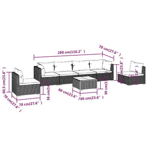7-tlg. Garten-Lounge-Set mit Kissen Poly Rattan Schwarz