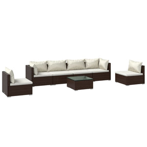 vidaXL 7-Piece Garden Lounge Set with Cushions Poly Rattan Brown