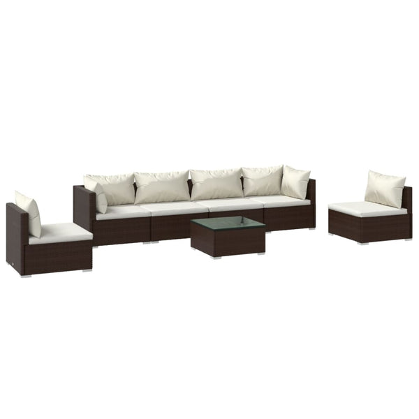 vidaXL 7-Piece Garden Lounge Set with Cushions Poly Rattan Brown