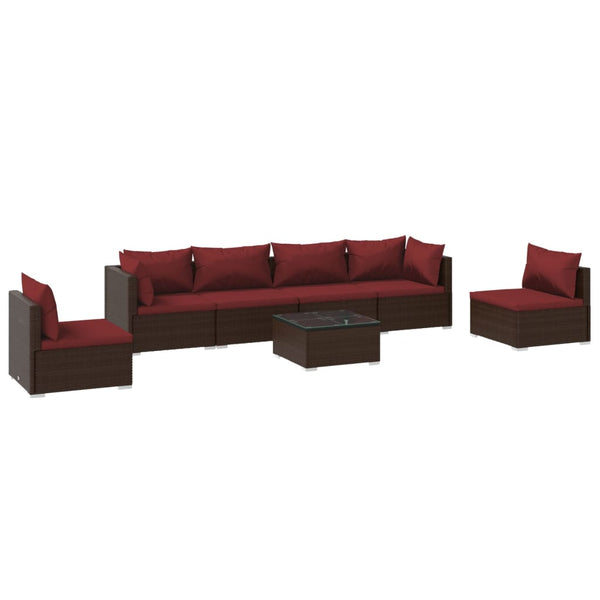 vidaXL 7-Piece Garden Lounge Set with Cushions Poly Rattan Brown