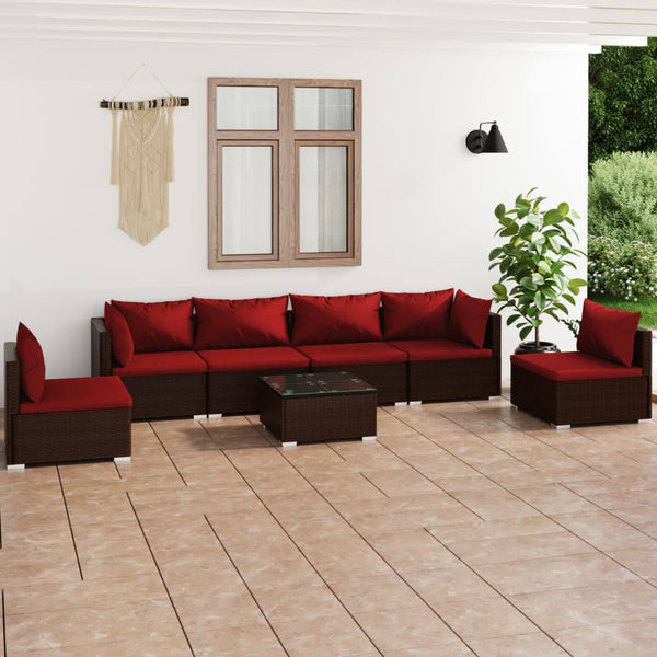vidaXL 7-Piece Garden Lounge Set with Cushions Poly Rattan Brown