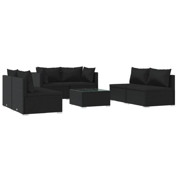 vidaXL 7-Piece Garden Lounge Set with Cushions Poly Rattan Black