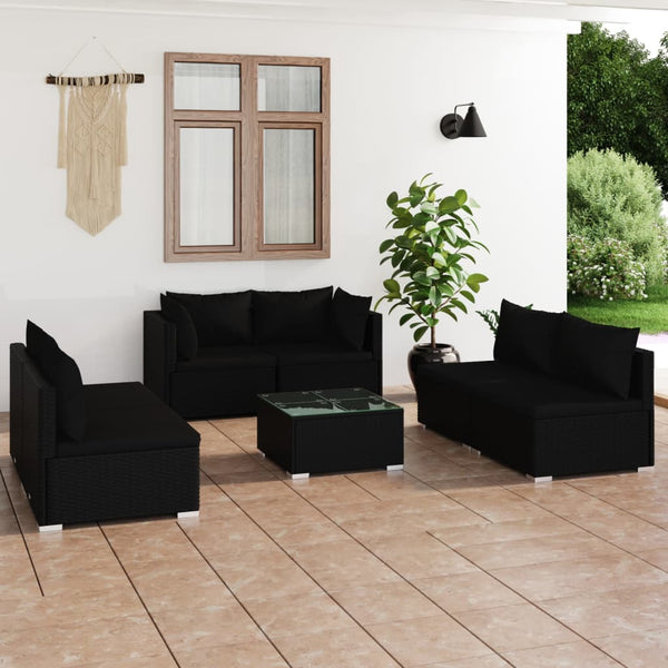 vidaXL 7-Piece Garden Lounge Set with Cushions Poly Rattan Black