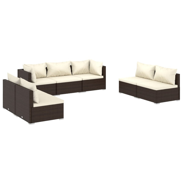 vidaXL 7-Piece Garden Lounge Set with Cushions Poly Rattan Brown