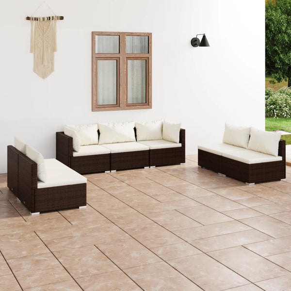 vidaXL 7-Piece Garden Lounge Set with Cushions Poly Rattan Brown