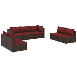 vidaXL 7-Piece Garden Lounge Set with Cushions Poly Rattan Brown