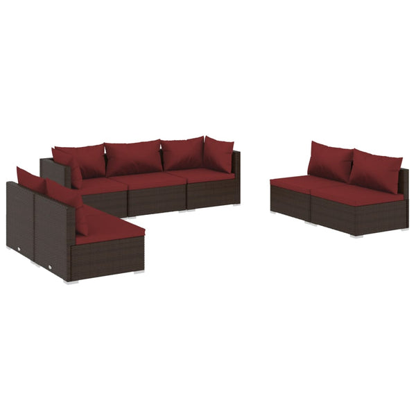 vidaXL 7-Piece Garden Lounge Set with Cushions Poly Rattan Brown