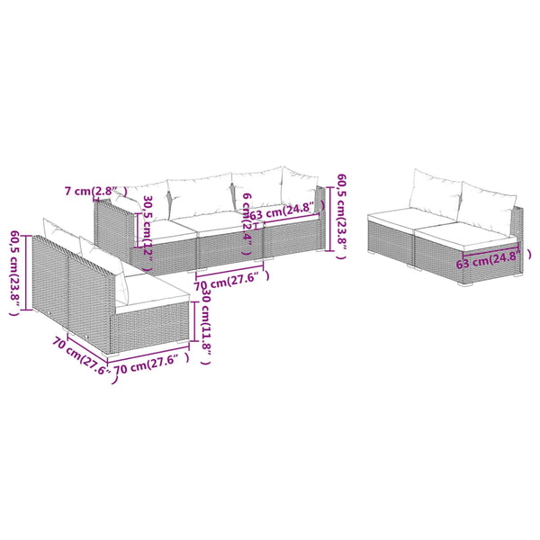 vidaXL 7-Piece Garden Lounge Set with Cushions Poly Rattan Brown