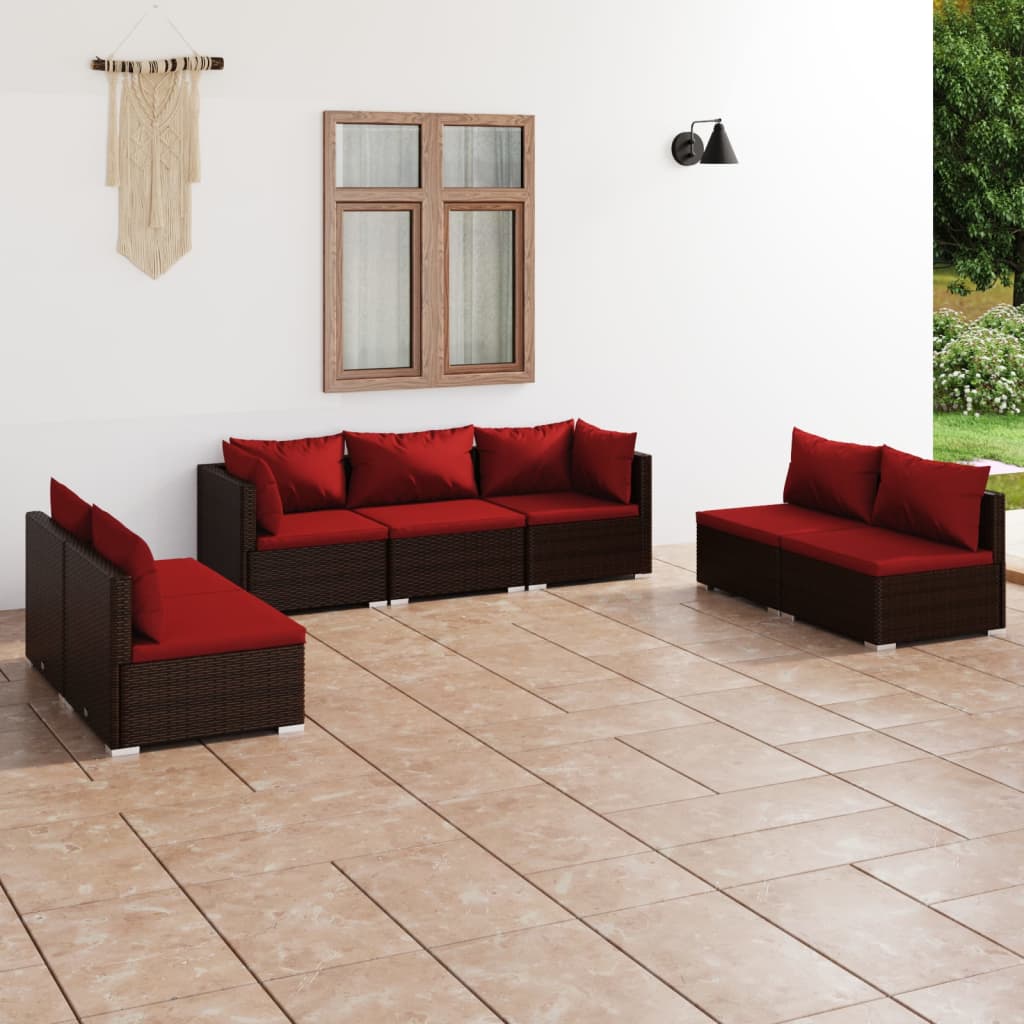 vidaXL 7-Piece Garden Lounge Set with Cushions Poly Rattan Brown
