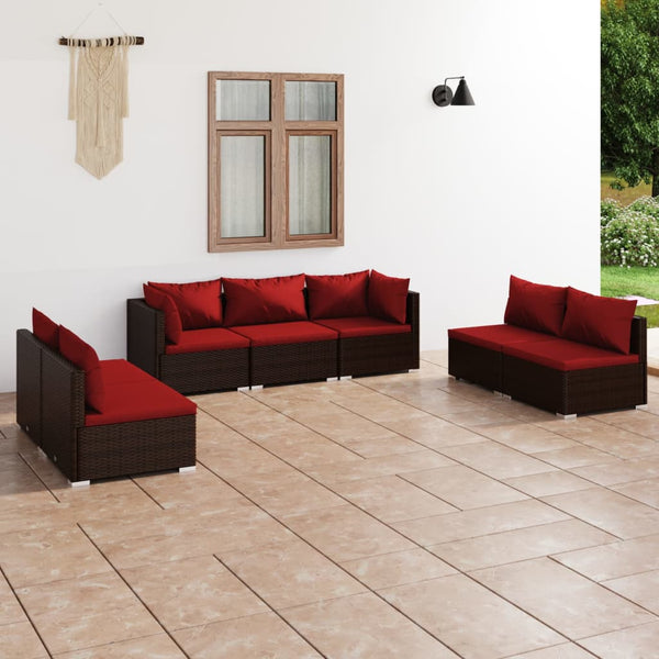 vidaXL 7-Piece Garden Lounge Set with Cushions Poly Rattan Brown