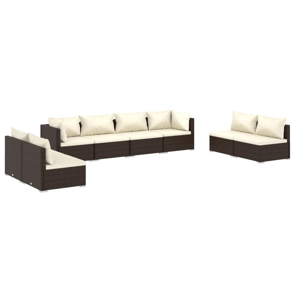 vidaXL 8-Piece Garden Lounge Set with Cushions Poly Rattan Brown