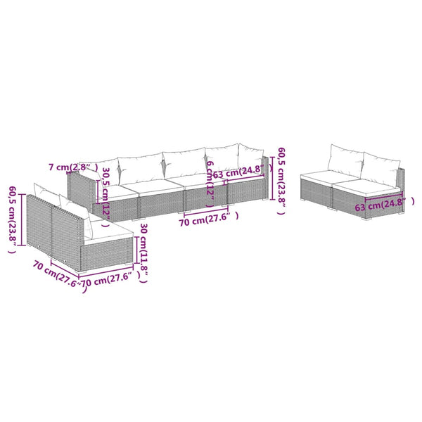 vidaXL 8-Piece Garden Lounge Set with Cushions Poly Rattan Brown