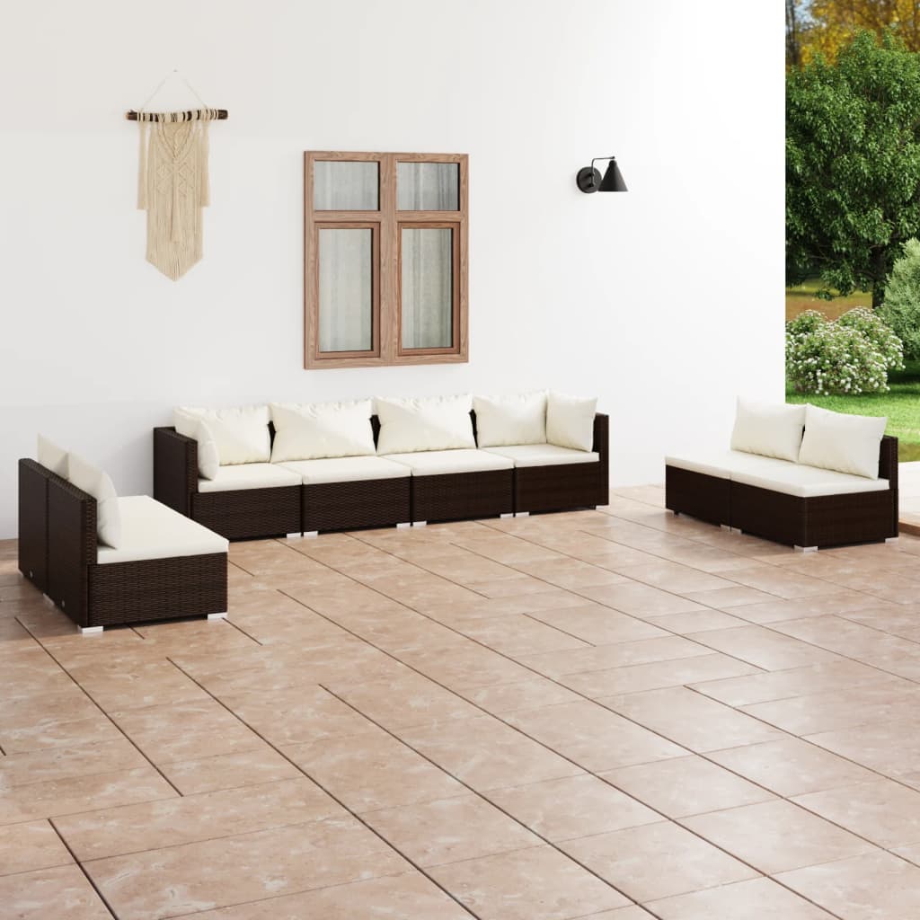 vidaXL 8-Piece Garden Lounge Set with Cushions Poly Rattan Brown