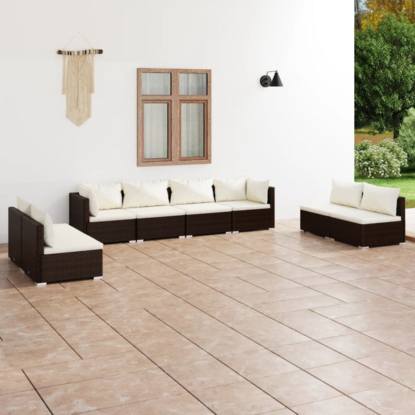vidaXL 8-Piece Garden Lounge Set with Cushions Poly Rattan Brown