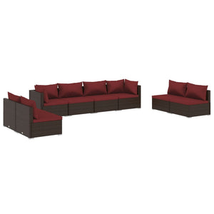 vidaXL 8-Piece Garden Lounge Set with Cushions Poly Rattan Brown