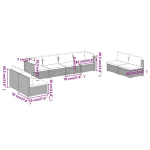 vidaXL 8-Piece Garden Lounge Set with Cushions Poly Rattan Brown