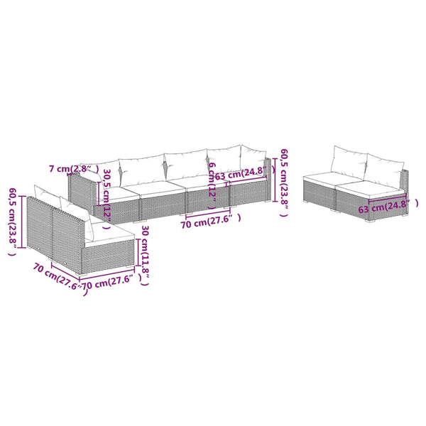 vidaXL 8-Piece Garden Lounge Set with Cushions Poly Rattan Brown