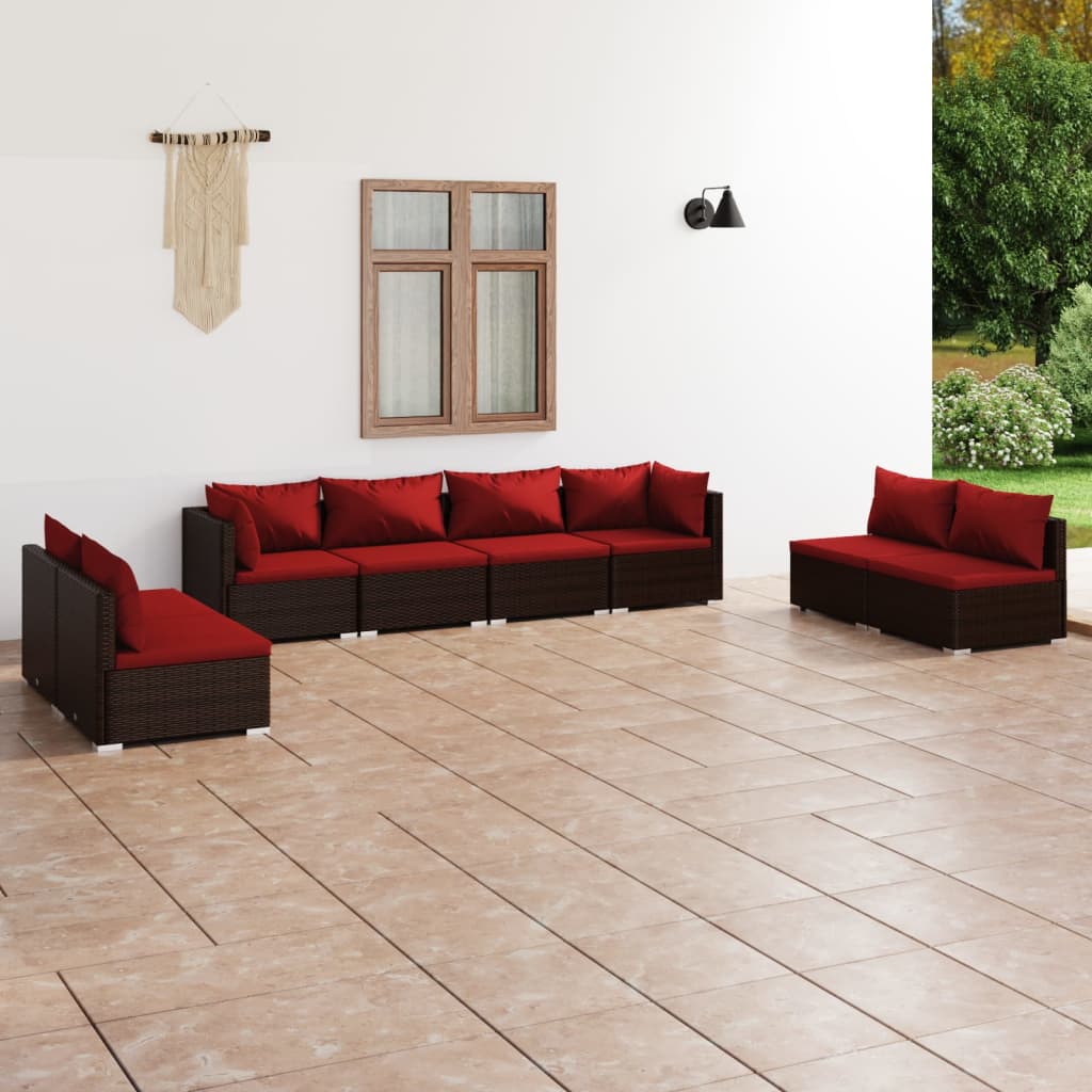 vidaXL 8-Piece Garden Lounge Set with Cushions Poly Rattan Brown
