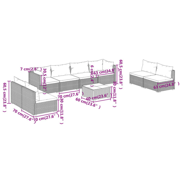 vidaXL 9-piece Garden Lounge Set with Cushions Poly Rattan Black