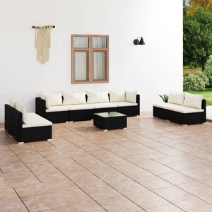 vidaXL 9-piece Garden Lounge Set with Cushions Poly Rattan Black