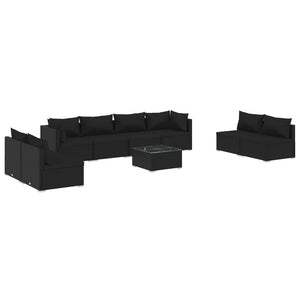 vidaXL 9-piece Garden Lounge Set with Cushions Poly Rattan Black
