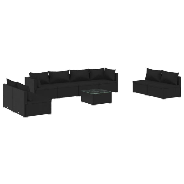 vidaXL 9-piece Garden Lounge Set with Cushions Poly Rattan Black