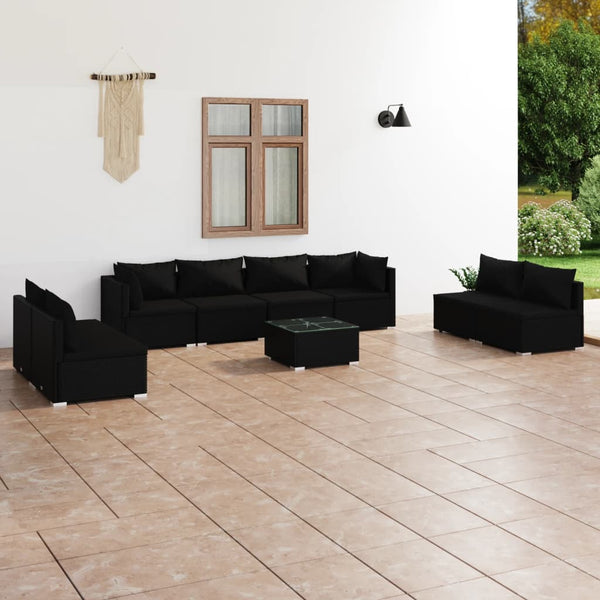 vidaXL 9-piece Garden Lounge Set with Cushions Poly Rattan Black