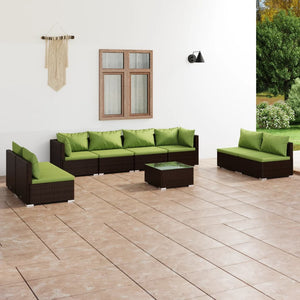 vidaXL 9-piece Garden Lounge Set with Cushions Poly Rattan Brown