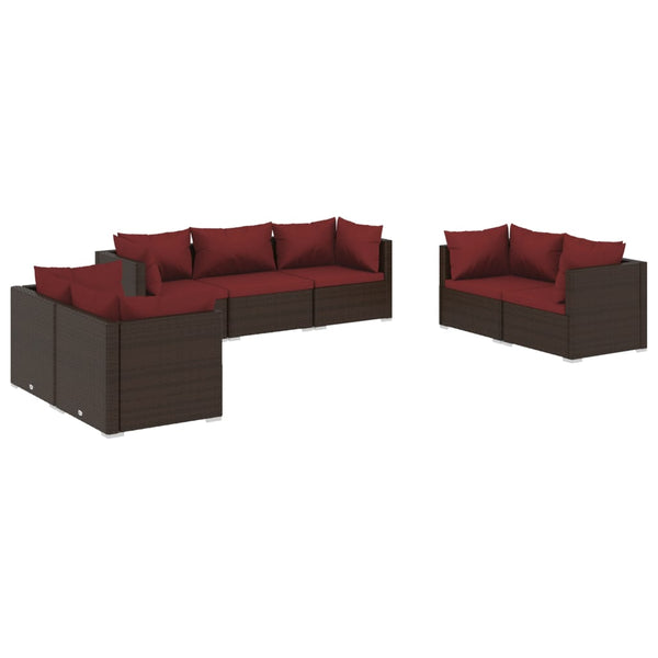 vidaXL 7-Piece Garden Lounge Set with Cushions Poly Rattan Brown