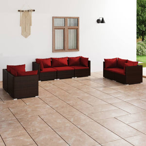 vidaXL 7-Piece Garden Lounge Set with Cushions Poly Rattan Brown