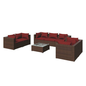 vidaXL 8-Piece Garden Lounge Set with Cushions Poly Rattan Brown