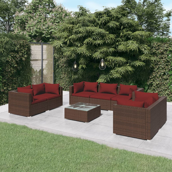 vidaXL 8-Piece Garden Lounge Set with Cushions Poly Rattan Brown