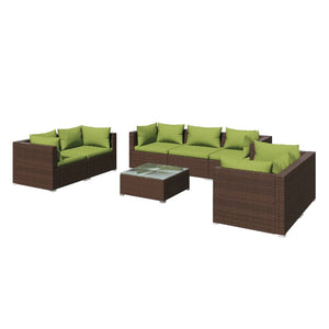 vidaXL 8-Piece Garden Lounge Set with Cushions Poly Rattan Brown