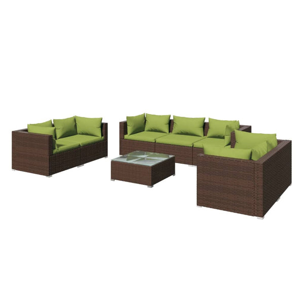 vidaXL 8-Piece Garden Lounge Set with Cushions Poly Rattan Brown