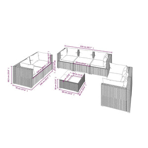 vidaXL 8-Piece Garden Lounge Set with Cushions Poly Rattan Brown